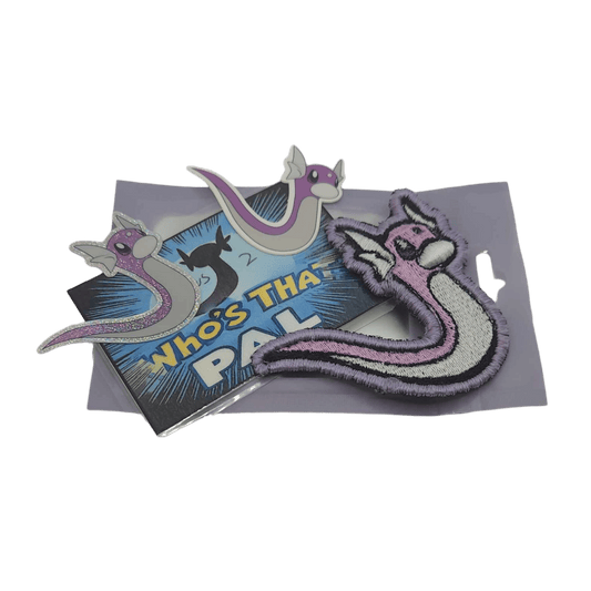 Handmade Embroidered Shiny Dratini Patch - SBPC - HMEP - DRT - GLW - 001 - Sticky Back Patch Company - Handmade Embroidered Shiny Dratini Patch