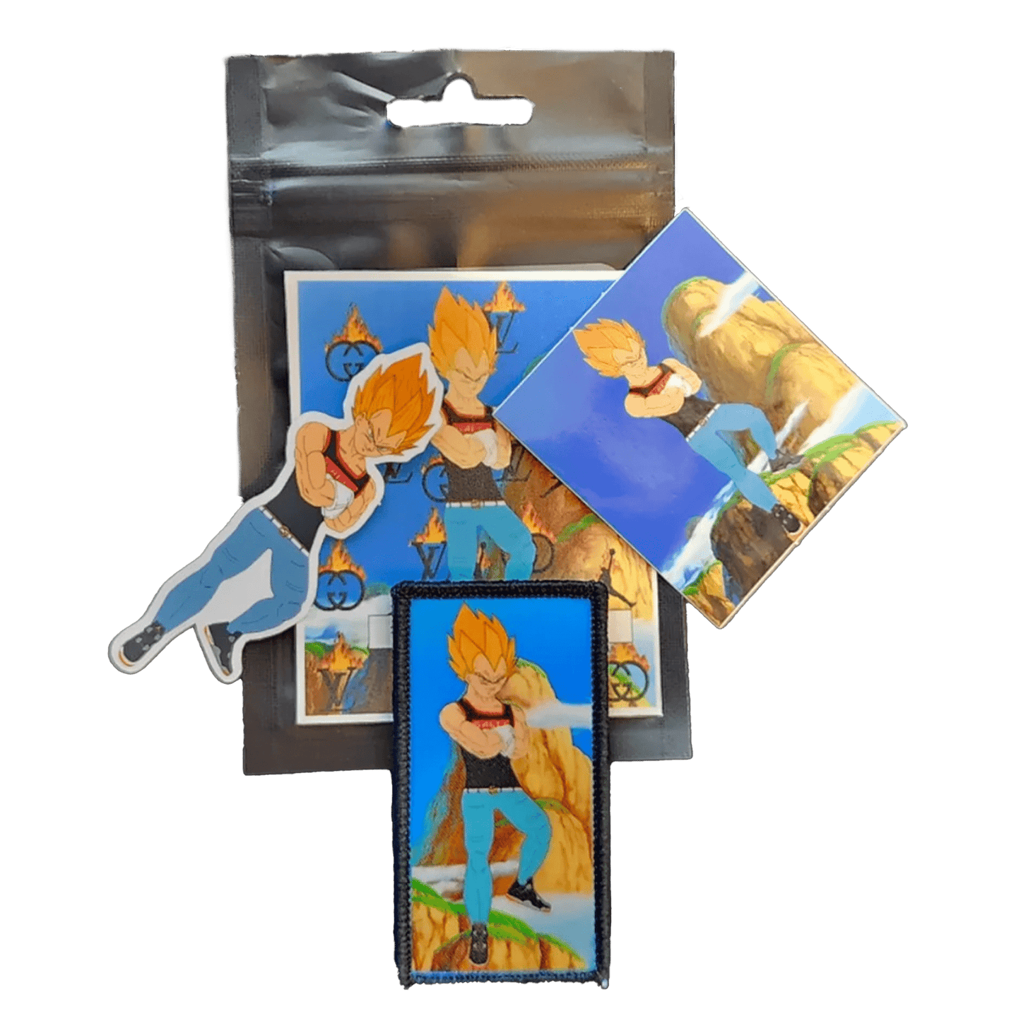 Sublimated Patch: Freshest Prince - Sublimated Patch - SBP-EP-FP-001 - Sticky Back Patch Company - Freshest Prince sublimated patch set with character sticker and art card, showcasing streetwear design.